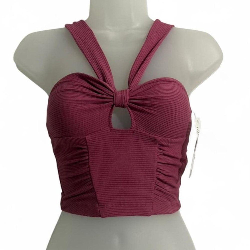 Urban Outfitters Ribbed Knot Front Crop Top in Pink